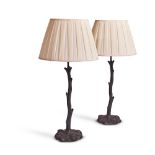 A PAIR OF BRONZED METAL LAMPS, MODERN