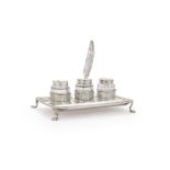 A GEORGE III SILVER OBLONG INKSTAND
