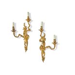 A PAIR OF ORMOLU TWIN BRANCH WALL LIGHTS, 18TH CENTURY