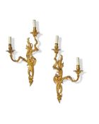 A PAIR OF ORMOLU TWIN BRANCH WALL LIGHTS, 18TH CENTURY