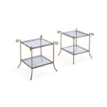 A PAIR OF BRASS AND GLASS SIMULATED BAMBOO TWO-TIER TABLES, CIRCA 1960's