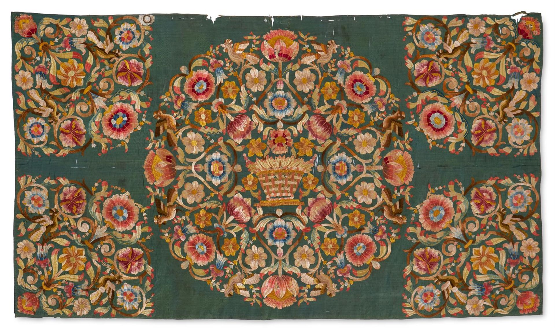 A SOUTHERN EUROPEAN EMBROIDERED SILK PANEL ITALIAN OR PORTUGUESE