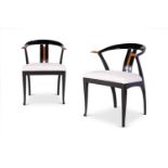 A PAIR OF EBONISED AND WALNUT ARMCHAIRS, BY GIORGETTI, ITALIAN, LATE 20TH CENTURY