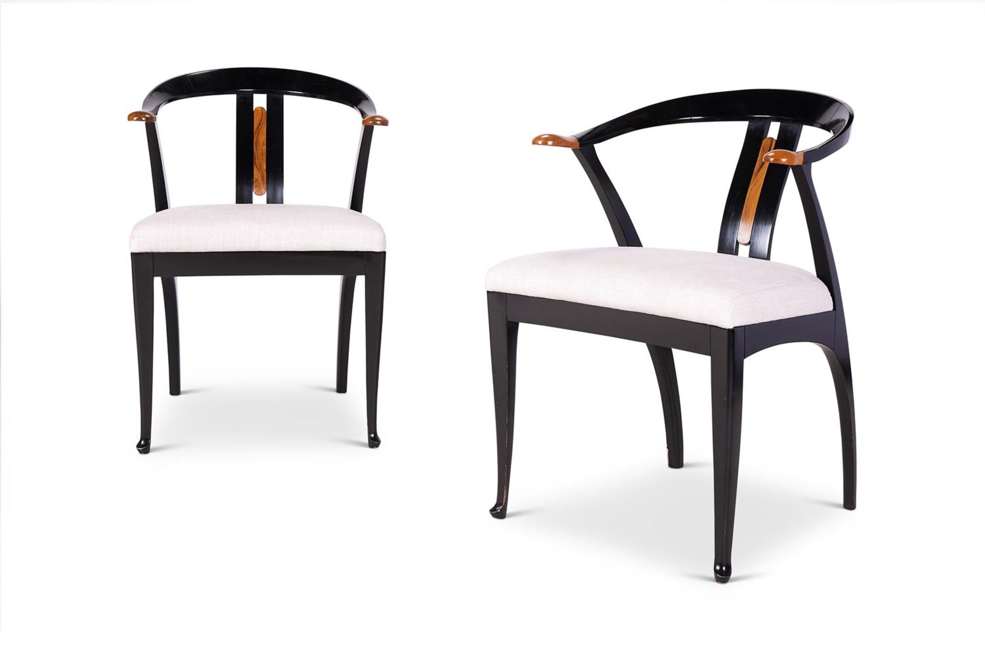 A PAIR OF EBONISED AND WALNUT ARMCHAIRS, BY GIORGETTI, ITALIAN, LATE 20TH CENTURY