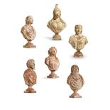 A SET OF SIX ITALIAN GLAZED TERRACOTTA BUSTS, MID-19TH CENTURY