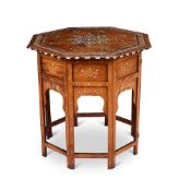 Y AN INDIAN CAMEL BONE AND IVORY INLAID OCTAGONAL TABLE HOSHIARPUR