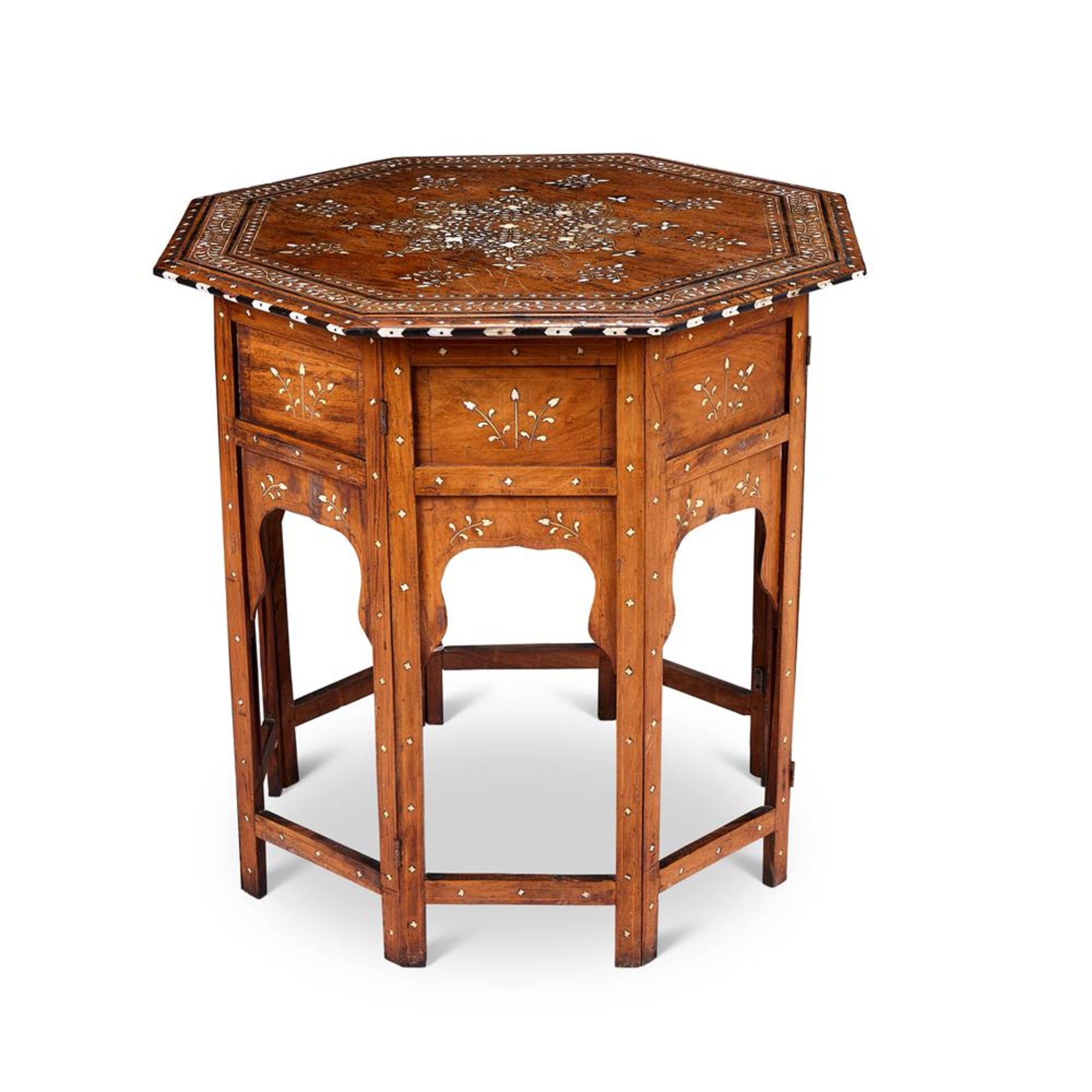 Y AN INDIAN CAMEL BONE AND IVORY INLAID OCTAGONAL TABLE HOSHIARPUR