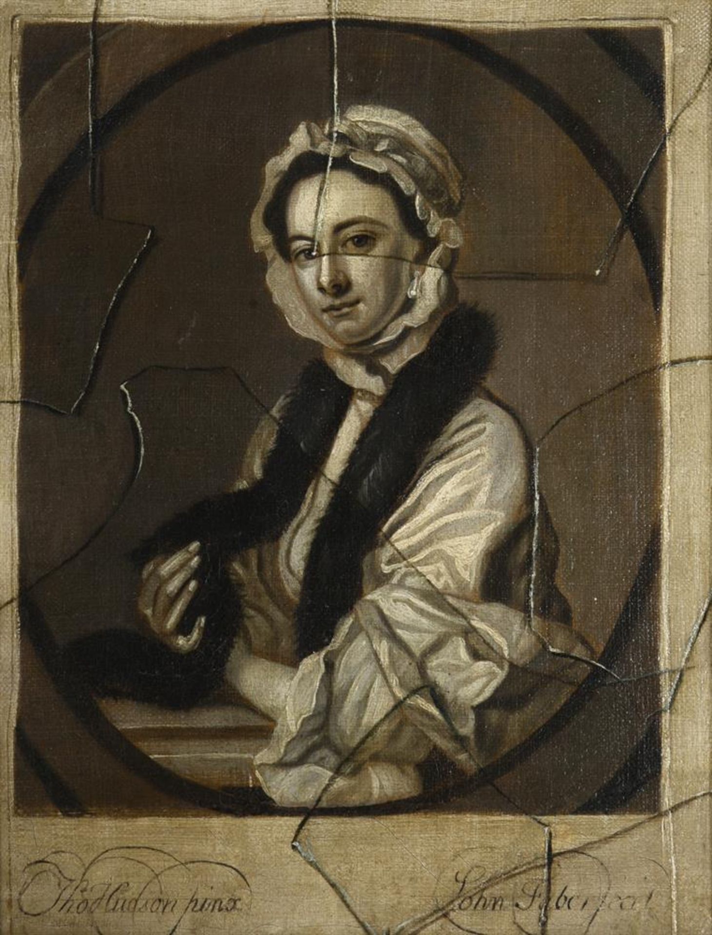 AFTER THOMAS HUDSON, TROMPE L'OEIL WITH A PORTRAIT OF MRS. JOHN FABER - Image 2 of 3