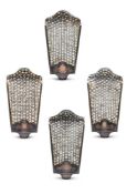 A SET OF FOUR TOLE PEINTE AND MIRROR BACK WALL SCONCES CONTINENTAL, MID 20TH CENTURY