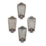 A SET OF FOUR TOLE PEINTE AND MIRROR BACK WALL SCONCES CONTINENTAL, MID 20TH CENTURY