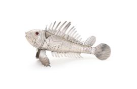 A SPANISH SILVER ARTICULATED MODEL OF A LION FISH, LOPEZ, MADRID, POST 1934 .915 STANDARD