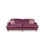 A PAIR OF PURPLE COTTON UPHOLSTERED SOFAS PROBABLY BY GEORGE SMITH LTD