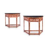 A PAIR OF CHINESE EXPORT BAMBOO DEMI-LUNE SIDE TABLES, FIRST HALF 20TH CENTURY