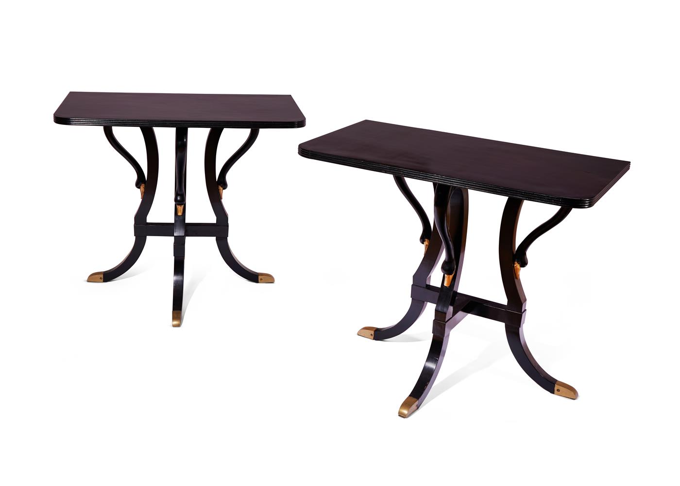 A PAIR OF BRONZE MOUNTED EBONISED CONSOLE TABLES ITALIAN, MID 20TH CENTURY - Image 2 of 3