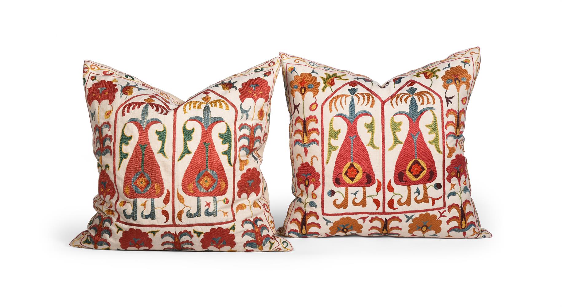 A PAIR OF NEEDLEWORK CUSHIONS, INDIAN