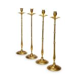 TWO PAIRS OF ARTS AND CRAFT BRONZE CANDLESTICKS, CIRCA 1890