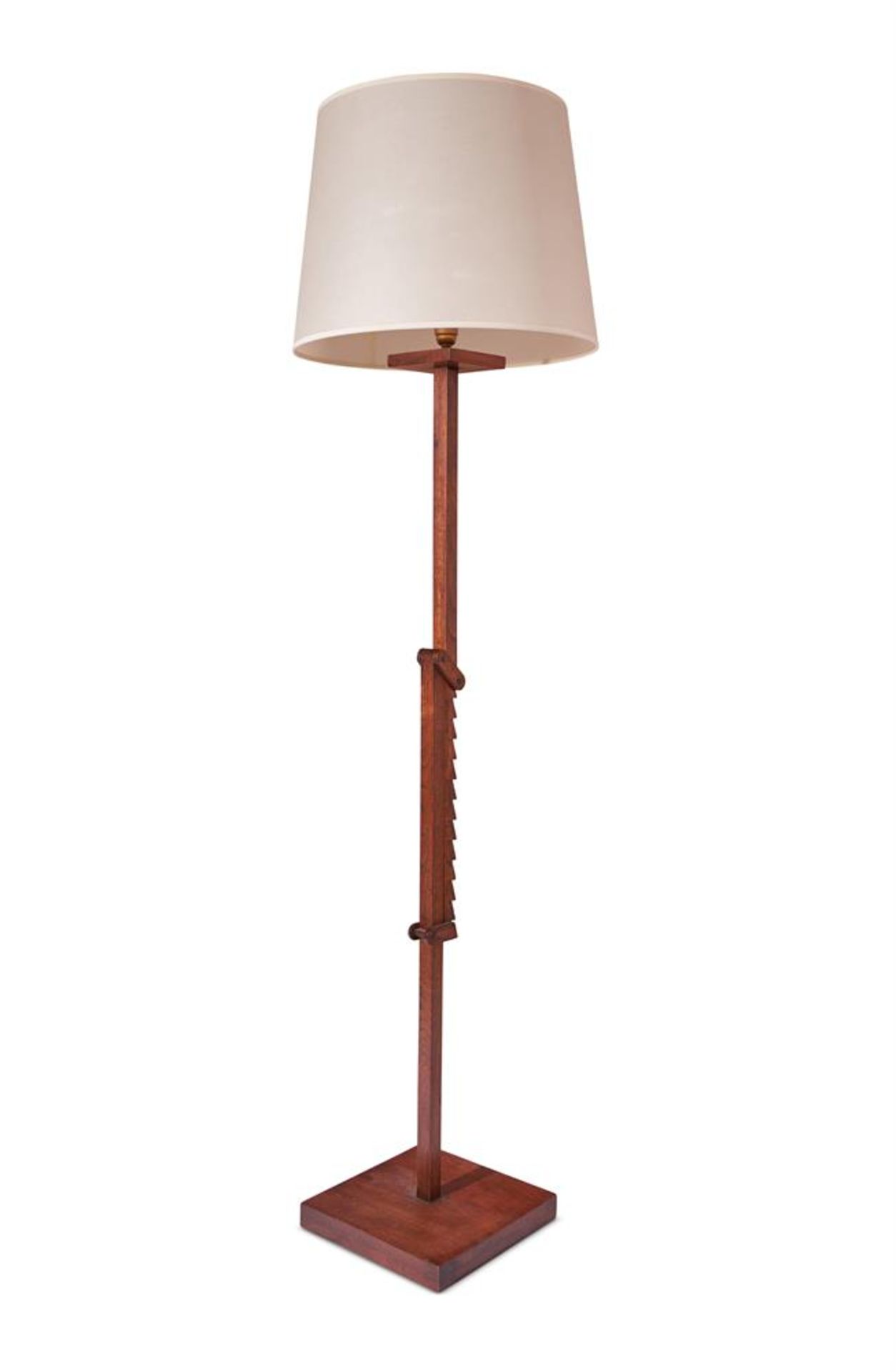 A WALNUT AND OAK ADJUSTABLE FLOOR LAMP, FRENCH