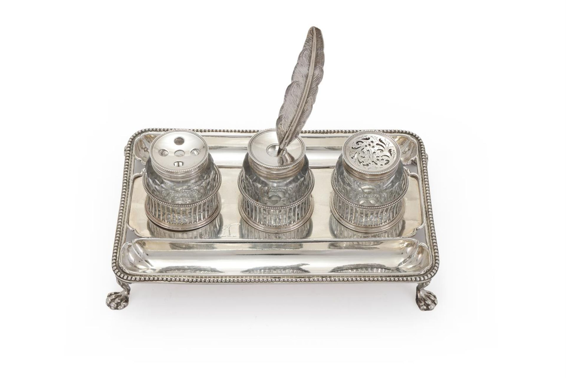 A GEORGE III SILVER OBLONG INKSTAND - Image 4 of 7
