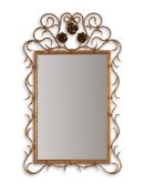 A GILDED WROUGHT IRON MIRROR, 20TH CENTURY