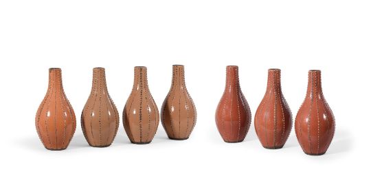 SEVEN STONEWARE OVIFORM BOTTLE VASES