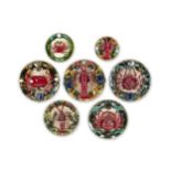 A GROUP OF SEVEN SIMILAR CALDAS DA RAINHA MAIOLICA PLATES IN BERNARD PALISSY STYLE, PORTUGAL