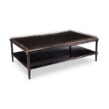 A BRASS MOUNTED EBONISED TWO TIER COFFEE TABLE, SECOND HALF 20TH CENTURY