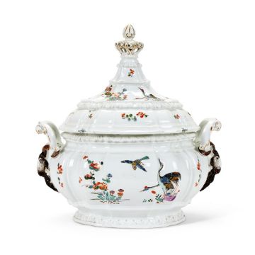 A MEISSEN SILVER-SHAPED TWO-HANDLED TUREEN AND COVER, CIRCA 1740