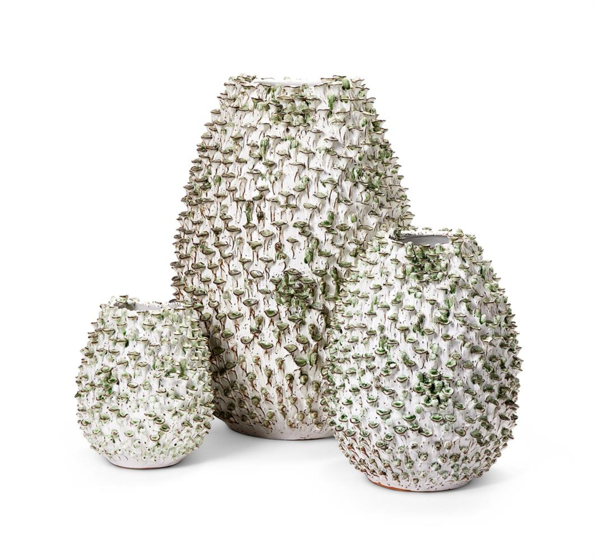 A GRADUATED GARNITURE OF THREE STONEWARE OVOID VASES FOR DES POTS NETHERLANDS, THAI