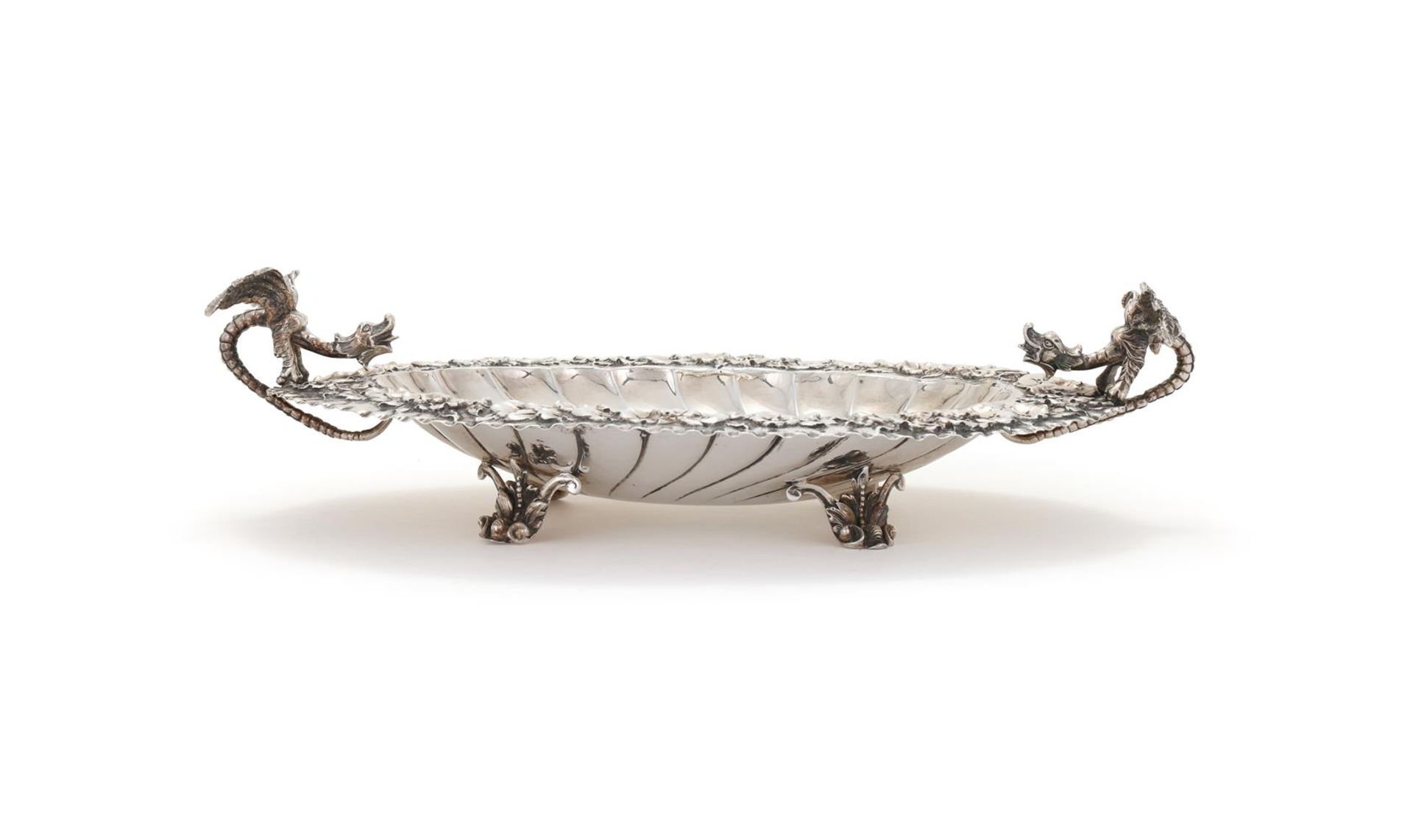 A CONTINENTAL SILVER COLOURED TWIN HANDLED OVAL BREAD BASKET, STAMPED 800