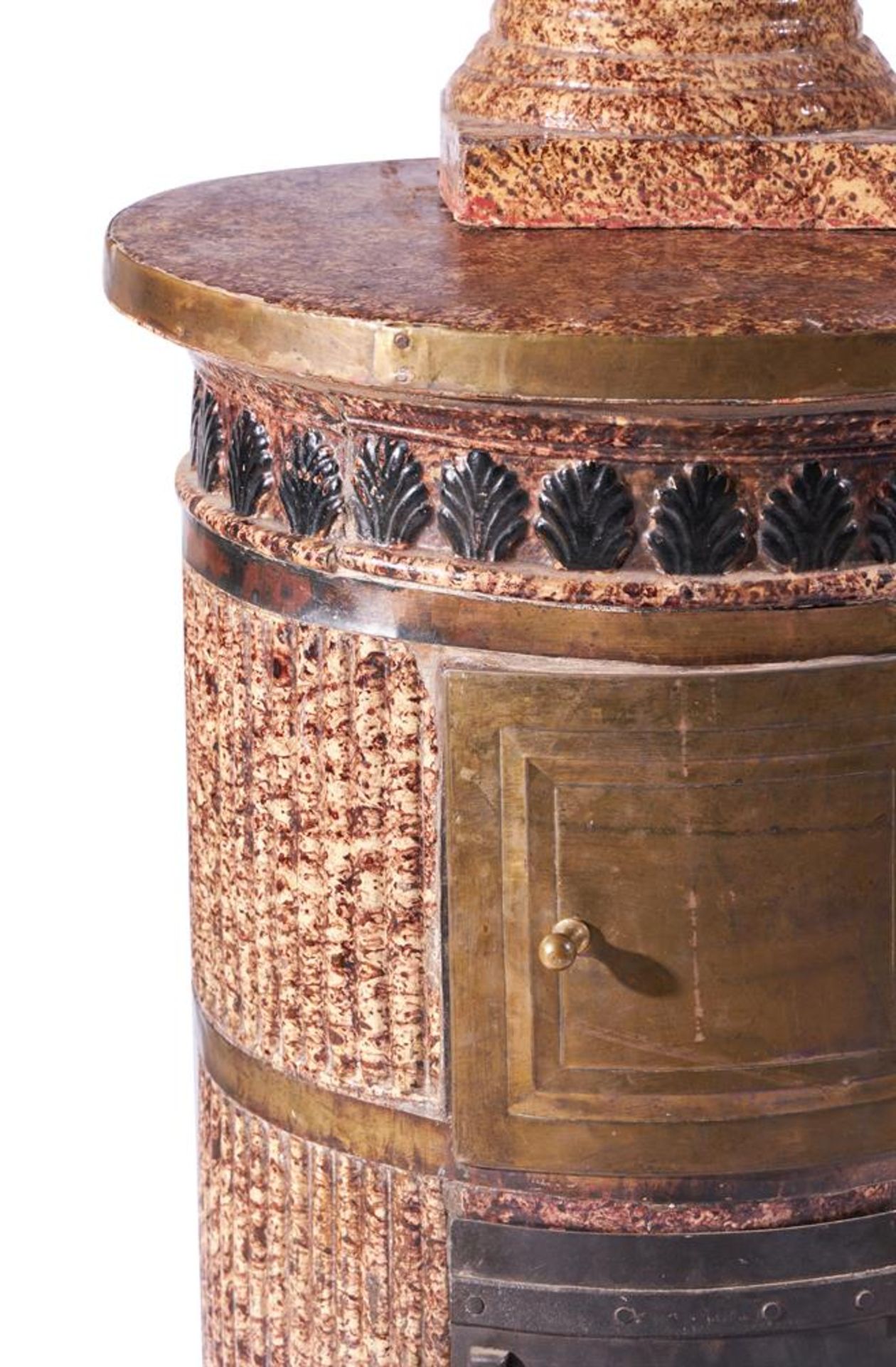 A FAUX MARBLE DECORATED GLAZED TERRACOTTA AND COMPOSITION STOVE - Bild 2 aus 2