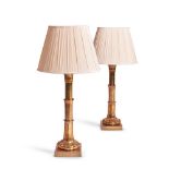 A PAIR OF WILLIAM IV STYLE GILT BRASS LAMPS, MODERN