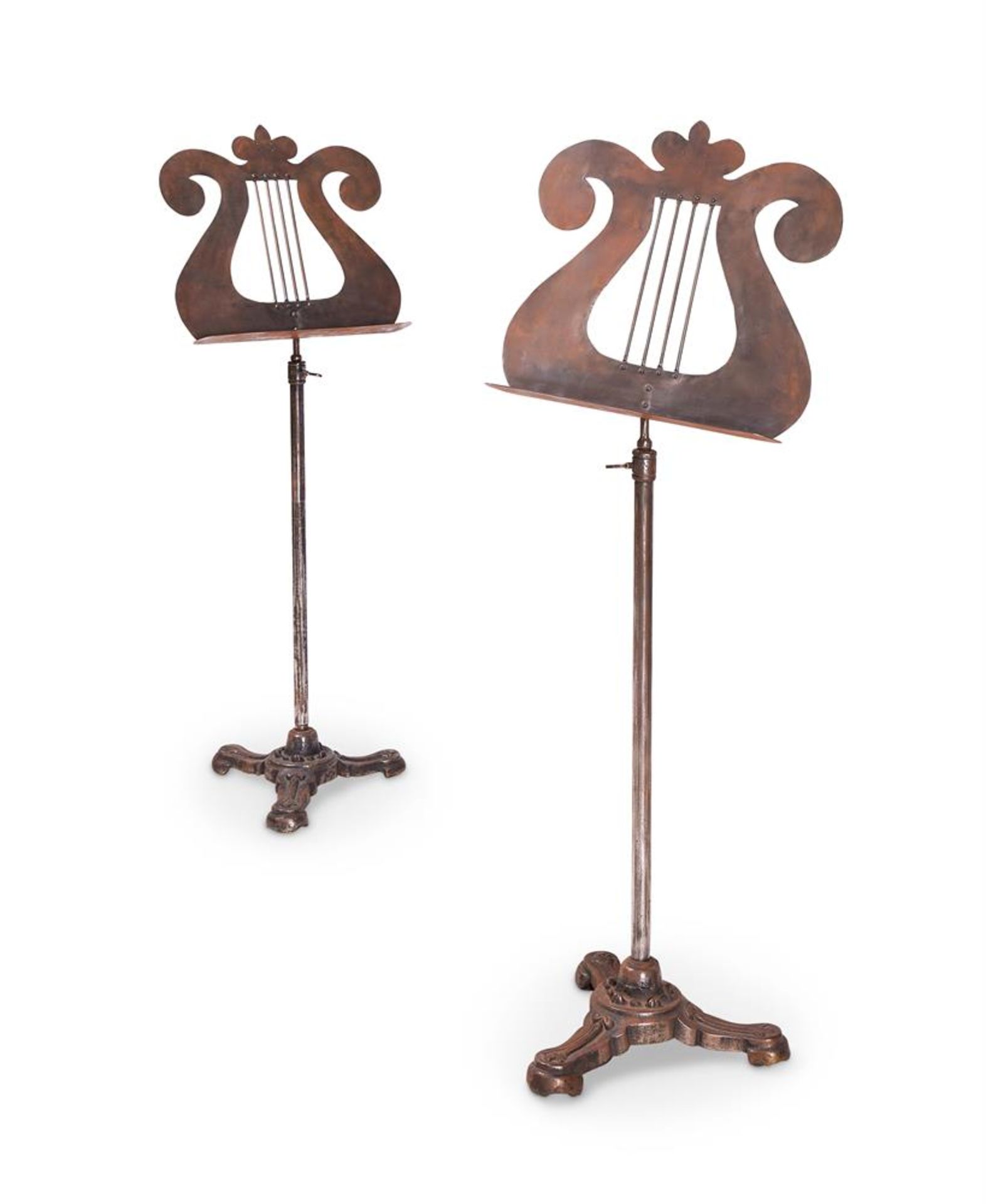 A PAIR OF STEEL AND CAST IRON MUSIC STANDS,SECOND HALF 19TH CENTURY AND LATER