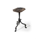 A REGENCY EBONISED, GILT METAL MOUNTED AND CHINOISERIE DECORATED ADJUSTABLE OCCASIONAL TABLE