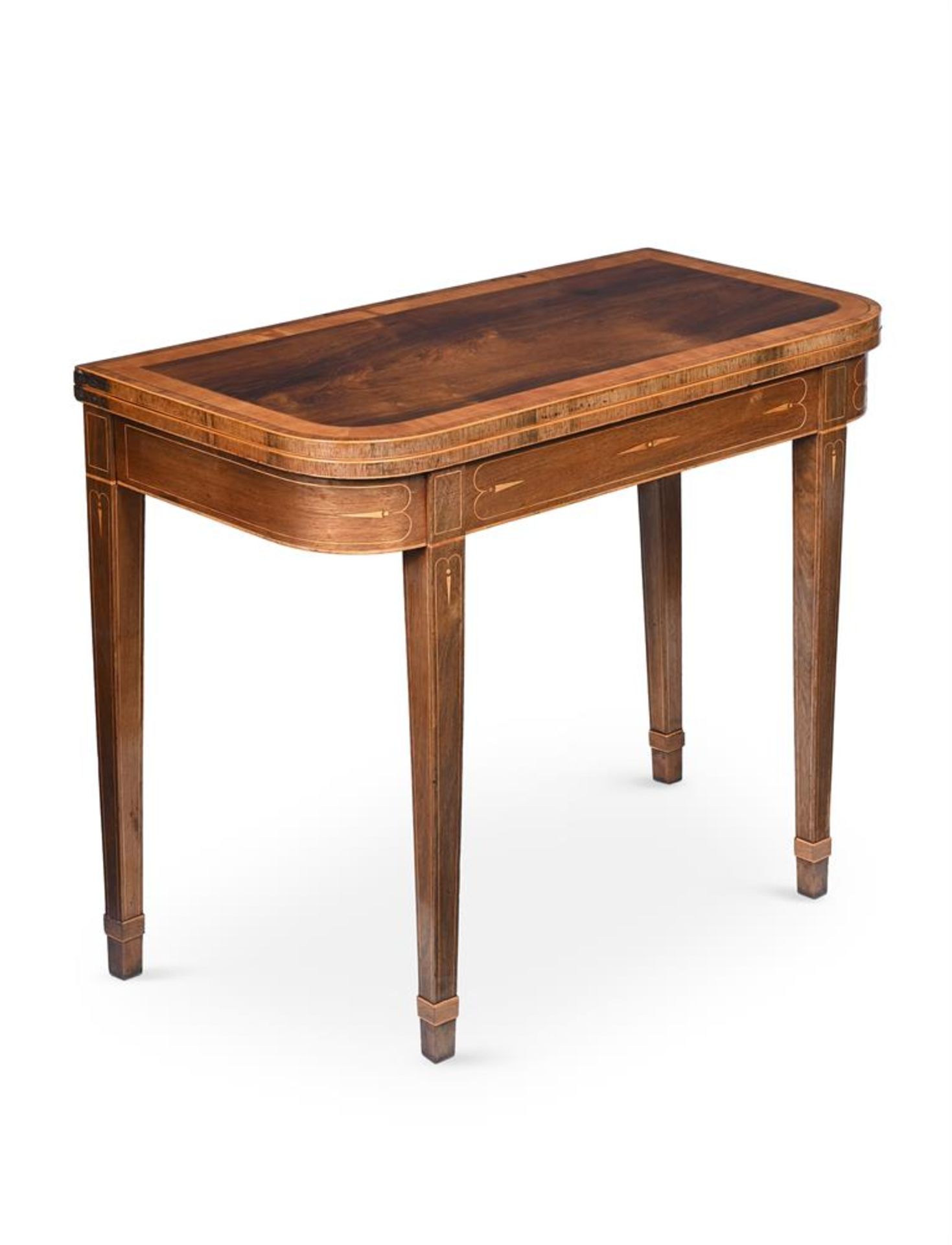 Y A PAIR OF GEORGE III ROSEWOOD AND SATINWOOD CROSSBANDED CARD TABLES, CIRCA 1790 - Image 2 of 8