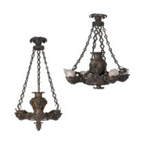 A COMPANION PAIR OF COLZA CHANDELIERS, IN THE REGENCY STYLE, LATE 19TH CENTURY