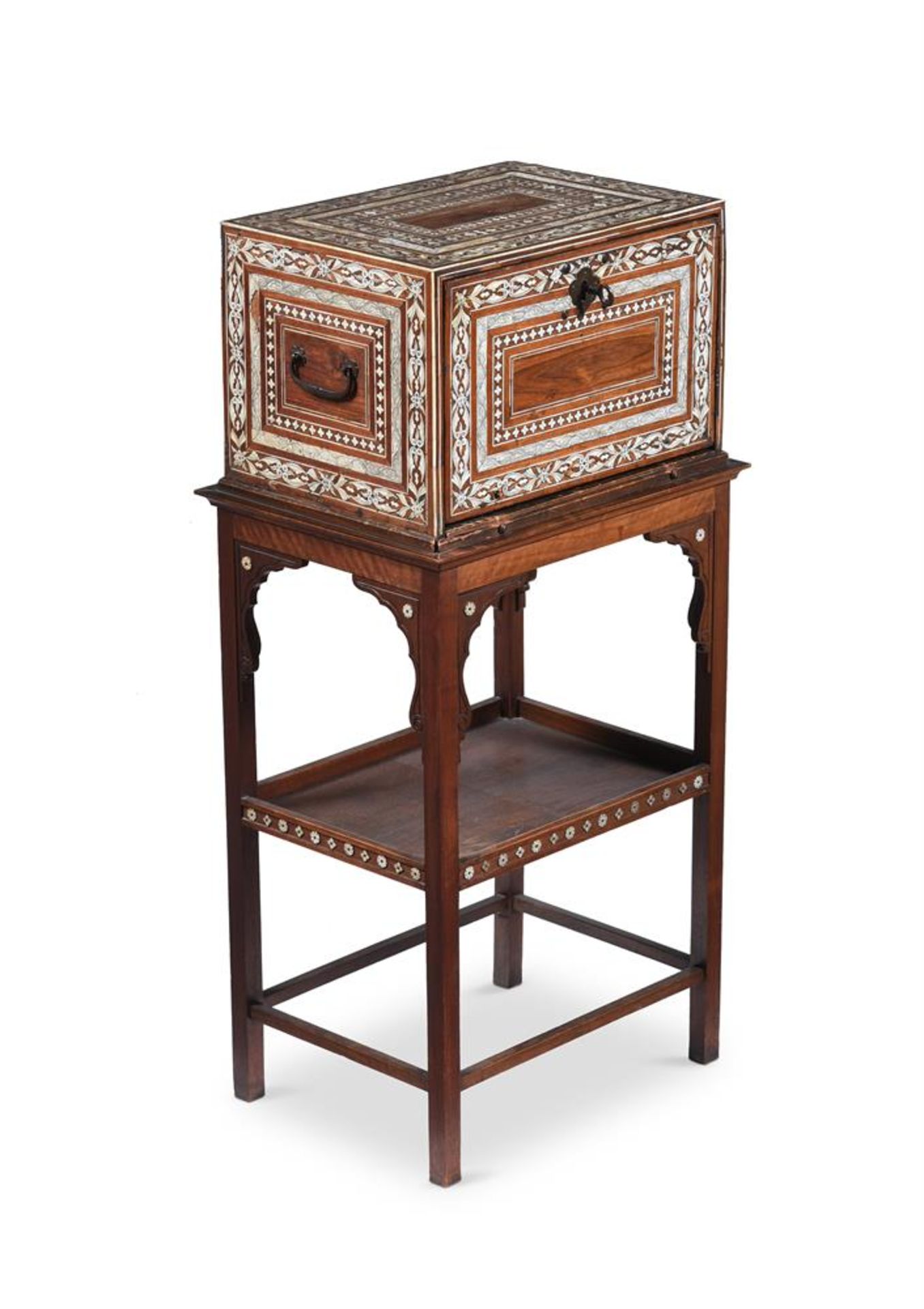 Y AN INDO-PORTUGUESE ROSEWOOD AND IVORY INLAID CABINET ON STAND, THE CABINET 17TH CENTURY