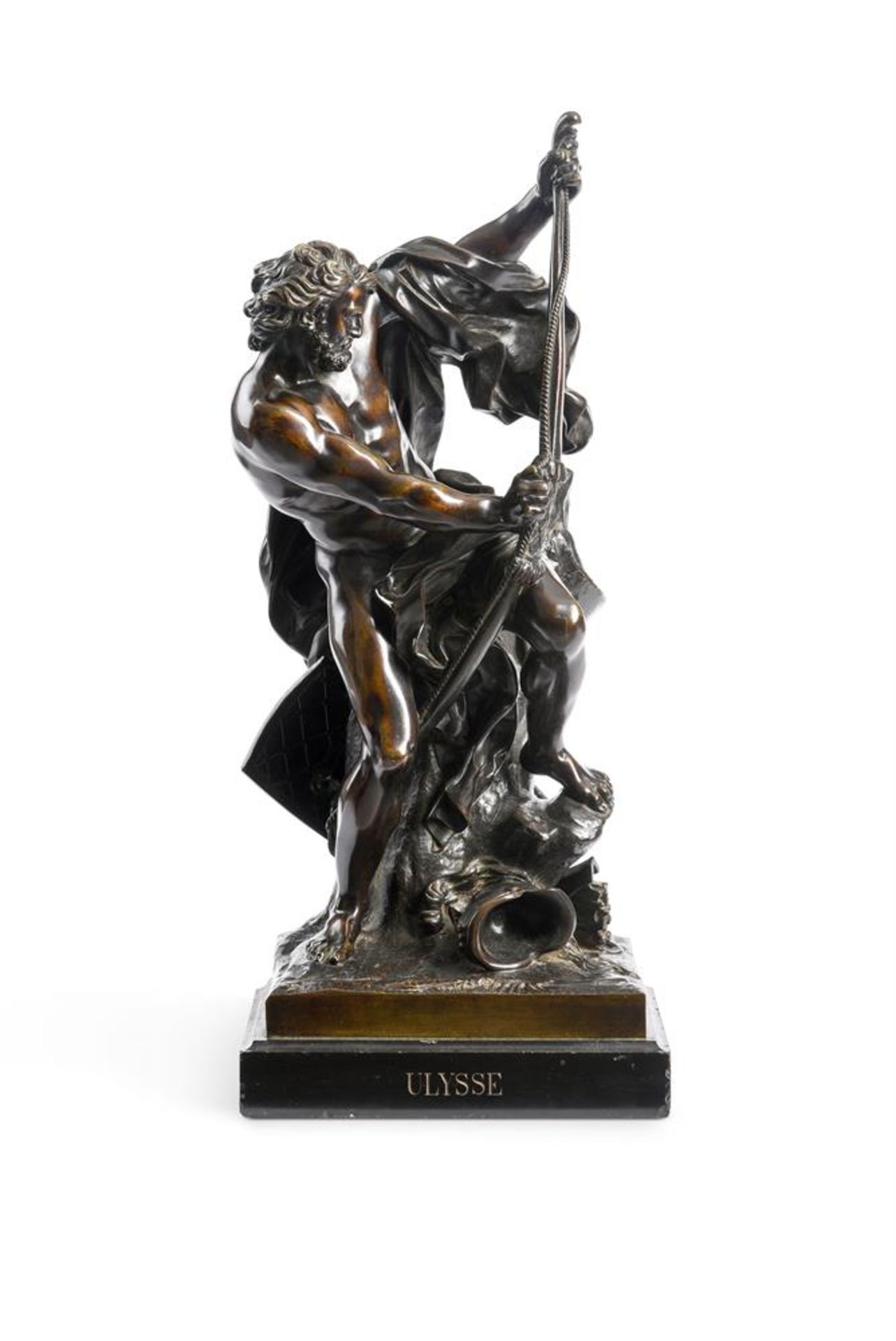 AFTER JACQUES BOUSSEAU (1681-1740), A BRONZE FIGURE OF ULYSSES STRINGING HIS BOW, LATE 19TH CENTURY