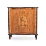 Y A GEORGE III SATINWOOD, TULIPWOOD AND MARQUETRY SERPENTINE SIDE CABINET