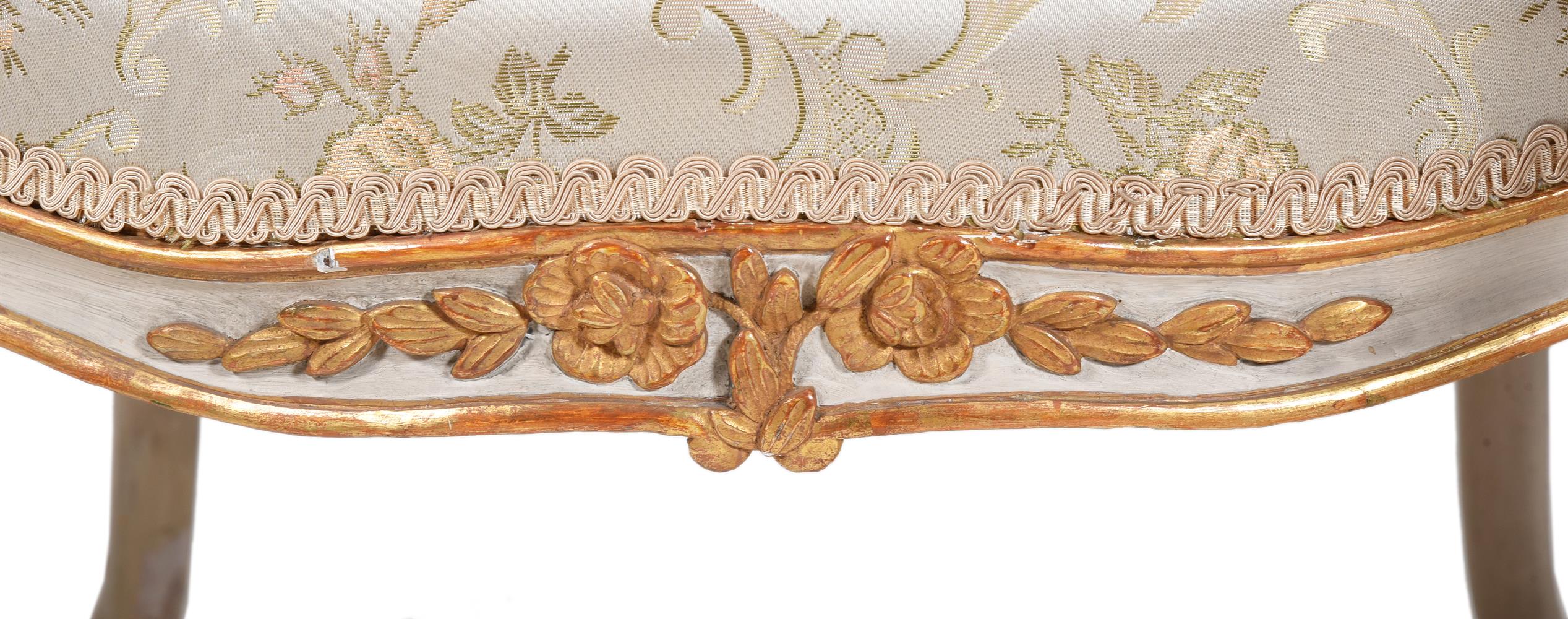 A SET OF THREE LOUIS XV PAINTED AND PARCEL GILT FAUTEUILS, THIRD QUARTER 18TH CENTURY - Image 4 of 4
