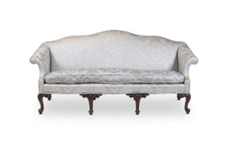 A CARVED MAHOGANY AND UPHOLSTERED SOFA, IN THE MANNER OF JOHN COBB, 20TH CENTURY