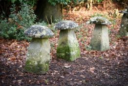 A GROUP OF SIX LARGE COTSWOLD STONE STADDLE STONES, 19TH CENTURY