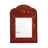 A RED LACQUER AND GILT JAPANNED MIRROR, CIRCA 1710 AND LATER