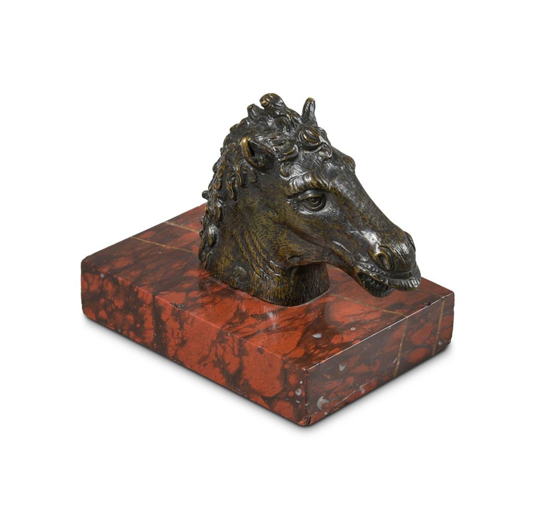 A BRONZE HORSE HEAD, IN THE 16TH CENTURY PADUAN STYLE, POSSIBLY LATE 18TH OR EARLY 19TH CENTURY