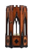 Y AN UNUSUAL PADOUK, EBONY AND MAHOGANY TABLE LANTERN, IN THE GOTHIC TASTE, 19TH CENTURY