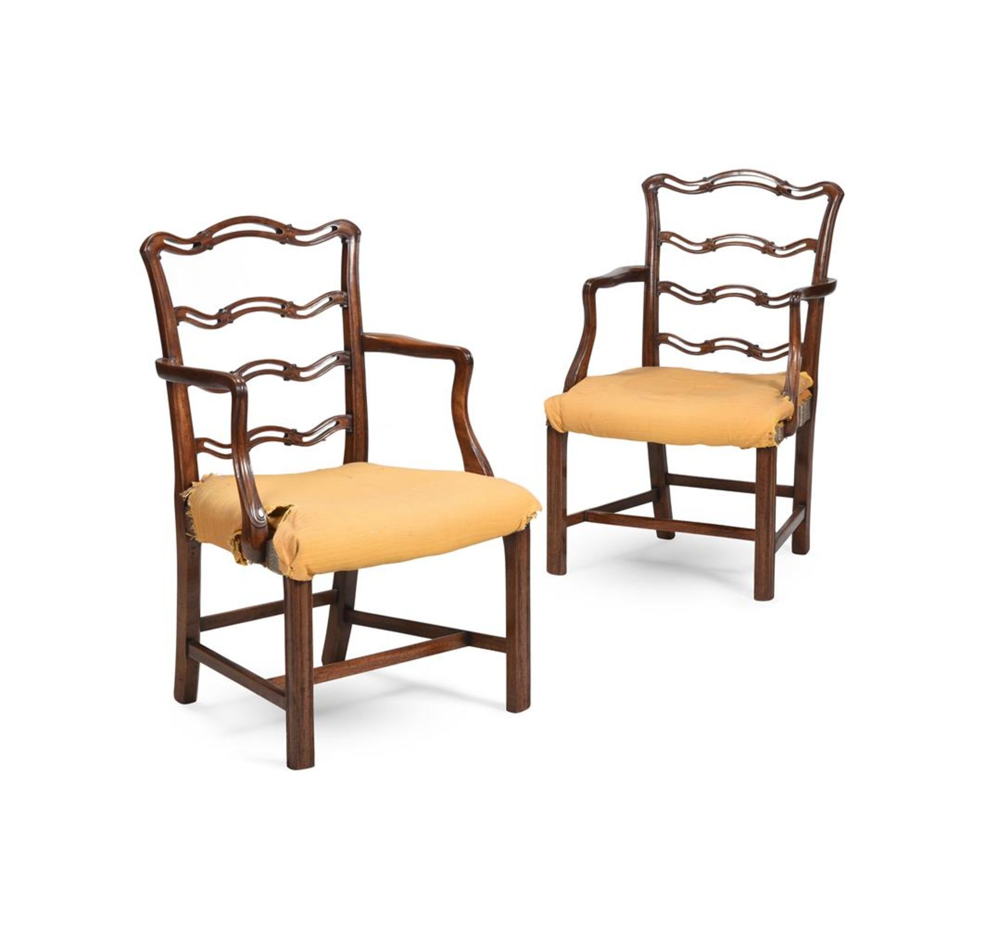 A HARLEQUIN SET OF FOURTEEN MAHOGANY AND UPHOLSTERED LADDERBACK DINING CHAIRS, LATE 19TH CENTURY - Image 2 of 6
