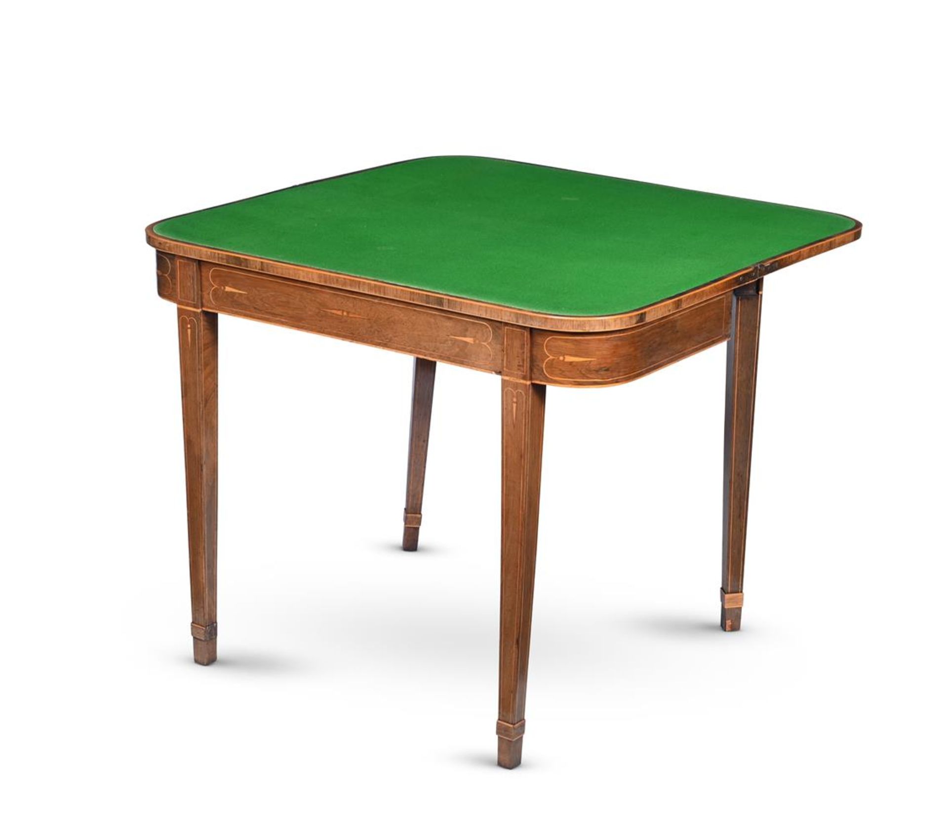 Y A PAIR OF GEORGE III ROSEWOOD AND SATINWOOD CROSSBANDED CARD TABLES, CIRCA 1790 - Image 7 of 8