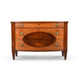 A GEORGE III HAREWOOD AND BURR YEW BOWFRONT COMMODE, CIRCA 1760