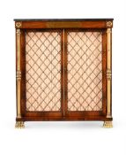 Y A REGENCY ROSEWOOD, BRASS MARQUETRY AND BRASS MOUNTED SIDE CABINET, CIRCA 1820