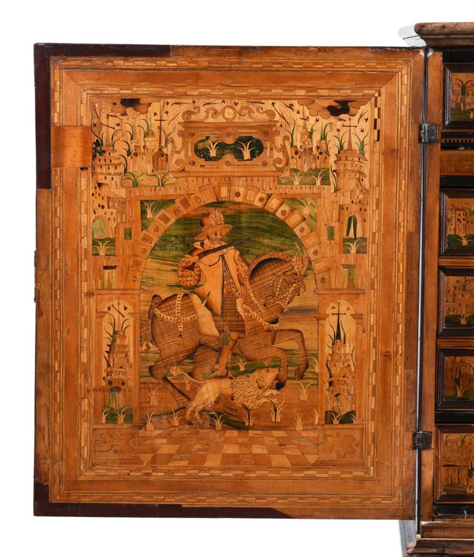 Y A SOUTH GERMAN SYCAMORE, FRUITWOOD AND SPECIMEN MARQUETRY COLLECTOR'S CABINET - Image 6 of 9