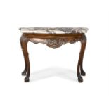 A GILTWOOD, GESSO AND MARBLE CONSOLE TABLE, IN 18TH CENTURY STYLE, 19TH CENTURY
